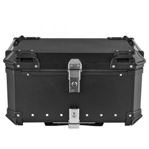 Top Case Moto Universel 65L, Top Case Moto en Aluminium étanche, Boîte de Queue de Motos, Coffre de Rangement à Double clé, Autocollant Réfléchissant, Boîte à Outils étanche pour Motos (Noir) (EVENSCU, neuf)