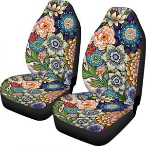 Biyejit – Lot de 2 housses de siège avant pour voiture, motif fleurs mandala colorées – Housse de siège souple – Convient à la plupart des voitures, VUS, camions (XingTaiShiQuanZaiShangMaoYouXianGongSi, neuf)