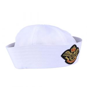 Mikikit Chapeau de Marin Blanc &agrave; Revers 58 CM Accessoire de Costume Marin Adulte &Eacute;cusson Aigle Brod&eacute; pour Cosplay F&ecirc;te et Spectacle Unique (Famidago, neuf)