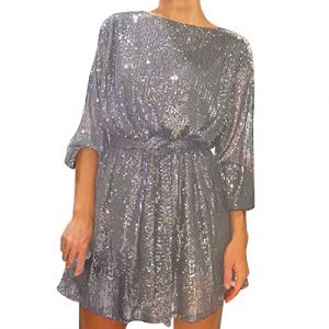 Robe Femme Chic Et Elegant De Soiree Charleston Longue Fête Tenue Soirée Dorée Cocktail Paillette Droite Hiver Vintage Année 60 Glamour Sexy Annee 20 a Sequin Paillettes Noire Pailette Fete Jour L'an (Jibian, neuf)