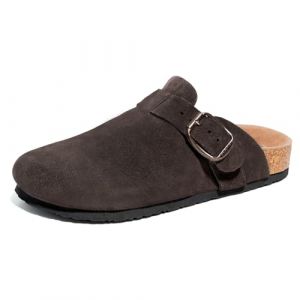 FITORY Sabot Homme en Daim avec Support Voute Plantaire Chaussons Fermés Confortables Semelle Liège Mules Cuir,Moka,Taille 42 (xuanji, neuf)