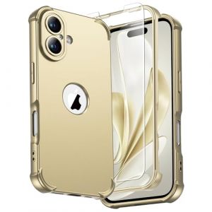 ORETECH Coque pour iPhone 16 Plus + 2 Pi&egrave;ces Verre Tremp&eacute; Protection &eacute;cran, Antirayures Rigide PC Avant et Souple TPU Arri&egrave;re Protection Antichoc Etui pour iPhone 16 Plus 6,7 Pouces, Or (ORETech EU, neuf)