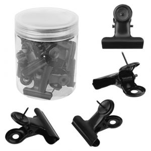 Gosknor 20pcs Punaises Clips, Pinces Bulldog avec Punaises Métal Porte Accessoires pour Tableau d'Affichage Tableau en Liège pour Mur Box Bureau à Domicile (Noir) (Beisong, neuf)
