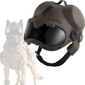 Casque Tactique pour Chien avec Lunettes, Coupe-Vent et R&eacute;sistant Aux Chocs, Protection de la T&ecirc;te pour Petits et Moyens Chiens, Sangle R&eacute;glable(Brown) (YYM99LMY, neuf)