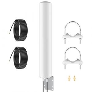 Antenne ext&eacute;rieure 4G LTE 5G Mimo omnidirectionnelle 600-6000 MHz avec fiche SMA TS9 - Gain jusqu'&agrave; 5 dBi - C&acirc;ble de 2 x 5 m - Compatible avec modem routeur 5G, 3G, 4G LTE (xbdLTD, neuf)
