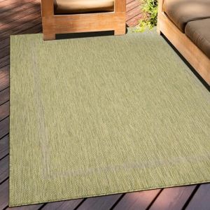 Teppium Tapis Int&eacute;rieur & Ext&eacute;rieur R&eacute;sistant aux Intemp&eacute;ries 200x300 (200 x 290 cm) Vert - Tapis de Balcon, Aspect Jute et Sisal Monochrome - Tapis Cuisine, Lavable Jardin Patio Camping (Teppium, neuf)
