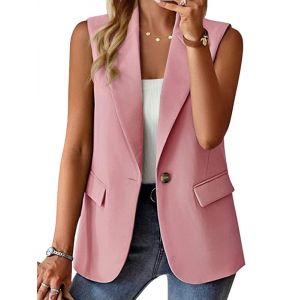 nicticsi Blazer Sans Manches pour Femme Veste de Costume &agrave; Revers Ouvert sur le Devant Couleur Unie Boutons Simples Gilet Classique Business Jacket A Rose XL (Reversal Destiny, neuf)