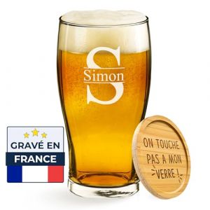 KDO MAGIC - Verre à bière personnalisé - Personnalisable avec un texte - 570 ml - Plusieurs modèles de gravure - Idée cadeau homme, fête des pères, papa, anniversaire (Modèle Majuscule) (KDO-MAGIC, neuf)