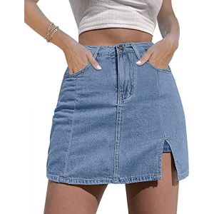 NEYOUQE Jupe en Jean pour Femmes Version coréenne de l'été Jupe Courte Ouverte en Denim Jupe d'été à Taille Haute Jupe de Hanche Jupe mi-Corps Bleu Ciel XXL (FUHU ER, neuf)