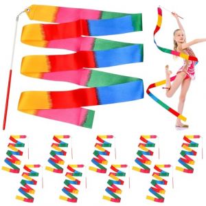 YOUNGSAY 10 Pcs Rubans de Danse, 2M Multicolor Ruban Gymnastique Enfant, Ruban Gymnastique Rythmique Enfant avec Baguette pour la Danse/Gymnastique/Spectacles de Talents (YOUNGSAY, neuf)