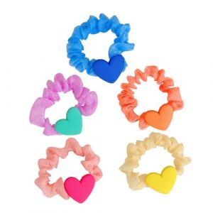 Mipcase 5 pi&egrave;ces &Eacute;lastiques Cheveux C&oelig;ur Tissu et R&eacute;sine Accessoires Color&eacute;s pour Queue de Cheval Filles Maintien &Eacute;lastique Doux et Polyvalent pour Coiffures et Poignets (andy wang, neuf)