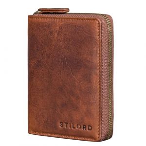 STILORD 'Giannis' Mini Portefeuille Homme Cuir - RFID Protection Porte-Monnaie Vintage - Petit Portefeuille Porte Cartes de Cr&eacute;dit avec Fermeture &Eacute;clair & Coffret Cadeau, Couleur:Sesto - Cognac (STILORD Cuir, neuf)