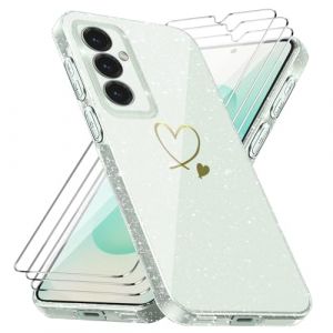 Coque Compatible avec Samsung Galaxy S25/ Samsung Galaxy S24 5G, 3 Pièces Protection Écran en Verre Trempé, Housse Souple et Transparent, Étui Anti Empreintes et Paillettes (crisant, neuf)