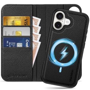 Shieldon Etui 2 en 1 Amovible Cuir V&eacute;ritable pour iPhone 17 6,3 Pouces 5G 2025, Coque de Protection Portefeuille &Eacute;tui &agrave; Clapet [Recharge sans Fil] [RFID Blocage] Case Wallet - Grain Litchi Noir (TG-Global FR, neuf)