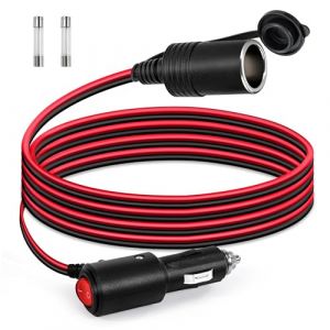 GUNGY 2M Rallonge Allume Cigare 12 V/24 V Prise Allume Cigare avec Interrupteur 16 AWG Câble d'extension Adaptateur avec Fusible 15A pour Camion Bateau Réfrigérateur Voiture (Aprilbee, neuf)