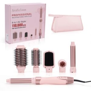AraSyelon Styler Multifonction 6 en 1 - S&eacute;choir Professionnel, Brosse &agrave; Air Chaud (32/68mm), Boucleur Automatique 32mm, Brosse Lissante, 110 000 tr/min, Technologie Ionique (Yucenan, neuf)