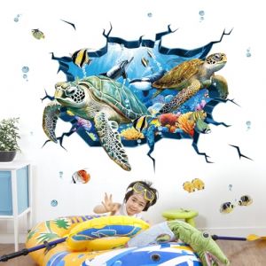 decalmile Stickers Muraux 3D Sous la Mer Tortue Autocollant Mural Océan Marine Poisson Algues Décoration Murale Chambre Enfants Salle de Jeux Salle de Bain (DecalMile Direct, neuf)