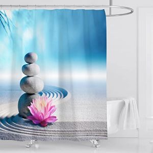 OCEUMACO Rideau de Douche Anti Moisissure Galet Zen Imprimé Rideau Douche Tissu Imperméable Polyester 200x200 cm 3D Orchidee Bambou Rideaux de Douche Baignoire Lavable Machine - Bleu Gris (Oceum, neuf)