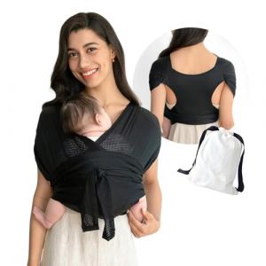 Liemuao Bandeau Peau à Peau pour Nouveau-Nés, Porte Bebe Naissance Coton Respirant, Écharpe de Portage Bébé Facile à Enfiler, Ergonomique et Légère pour Enfants Pesant Entre 3 et 15 kg (Noir) (Liemuao, neuf)