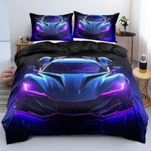 ZZTBQ Voiture de Course Bleu Housse de Couette 1 Personne Lit Enfant 140x200 cm Voiture De Sport Violet Enfant Parure de lit 1 Personne 140 x 200 cm Voiture De Course De Sport Noire 2 Piece Ensembles (ZZTBQ, neuf)