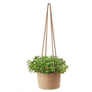 Corde Coton Accroch&eacute;e Pot Fleur Pots Plantes Jonc Mer Naturel Jardini&egrave;re Plafond Panier Jardini&egrave;re Suspendu Corde Porte Plante Tiss&eacute; &agrave; La Main Panier Plantes Corde Coton Tiss&eacute; 14cm (Couleur unie) (lin7934, neuf)
