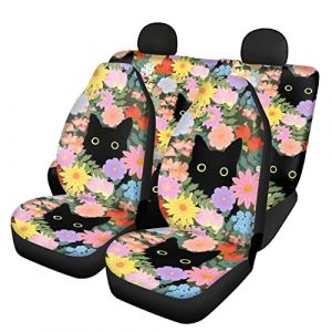 Belidome Ensemble complet de housses de siège de voiture pour animaux avec motif fleurs colorées et chats, universel, extensible, accessoires pour sièges avant et arrière (belidomeEUR, neuf)