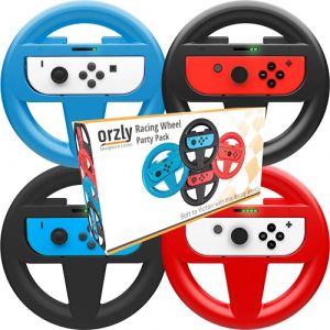 Orzly Multi Pack des 4 Volants pour Mariokart sur Nintendo Switch [Pack Comprenant: 1* Volant Rouge + 1* Volant Bleu + 2* Volants Noir] (la Console et Les manettes Joy-Con ne sont Pas incluses) (Syntiga Europe - FR, neuf)