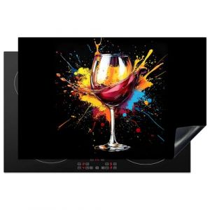 KitchenYeah&copy; Prot&egrave;ge Plaque Induction 81x52 cm Deco Cuisine Accessoire Pratique Protection De Vitroceramique Kitchen Gadget Vin - Verre - Graffiti - Boisson - Rouge - Peinture (KitchenYeah, neuf)