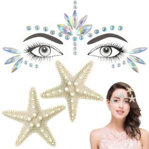 3 PCS Barrette &Eacute;toile de Mer et Gemmes de Visage Sir&egrave;ne Brillante Set, Strass Visage Sirene, Accessoires D&eacute;guisement Sir&egrave;ne Fille Femme pour Halloween Carnaval Th&egrave;me F&ecirc;te Cosplay (XULIXIA LTD, neuf)