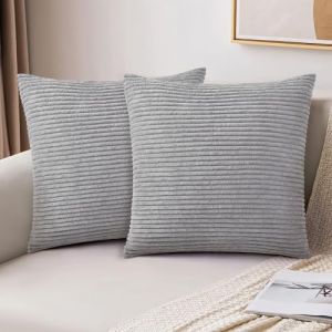 AUAUY Housses de Coussin 40x40, 2PCS Velours c&ocirc;tel&eacute; ray&eacute; Boho Housse de Coussin Chambre Salon Maison, Housse Coussin Canap&eacute; Lit Jardin D&eacute;co Aesthetic Scandinave pour Canap&eacute; en Velours C&ocirc;tel&eacute; (Lairi, neuf)