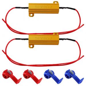YIXISI Lot de 2 résistances de charge LED 50 W 8 Ohm pour feux de clignotement, plaque d'immatriculation, DRL - Avec 4 clips à fil rapide, condensateur décodeur câble pour voiture, moto (YXS-DE, neuf)