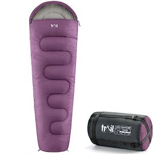 Trail Sac de Couchage Adulte Momie, Duvet 1 Personne pour 3 Saisons, Sac de Couchage Compact de 300 GSM pour Camping avec Poches et Sac de Compression (Violet) (TII Brands, neuf)