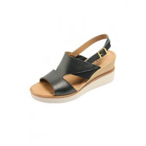Afibel - Sandales Largeur Confort Compensées Cuir Chaussures Noir Cuir Pleine Fleur Veau (Afibel, neuf)