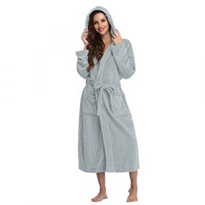 Peignoir De Bain Femme Unisexe Eponge Capuche Automne Hiver Peignoir avec Capuche Chaude Peignoir Moelleux Éponge Douce Coton Eponge Vêtements De Détente Robe De Chambre Une Pièce (Blingko, neuf)