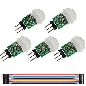 Youmile 5PACK IR Capteur Humain AM312 Mini Module de D&eacute;tecteur HC-SR312 D&eacute;tecteur Automatique de Mouvement PIR Infrarouge Pyro&eacute;lectrique DC 2.7 &agrave; 12V pour Arduino 2 A1U2 avec Fil Dupont (YoumileDirect, neuf)