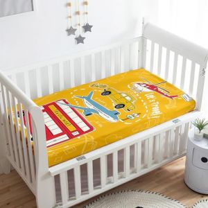 Odot Drap Housse pour Lit de Bébé, Dessin animé voiture Impression Draps Housses Enfants Respirant Douce Extensible Protège Matelas pour Lit Bébé, Berceau, Lit Parapluie (65x95 cm,jaune) (Odot, neuf)