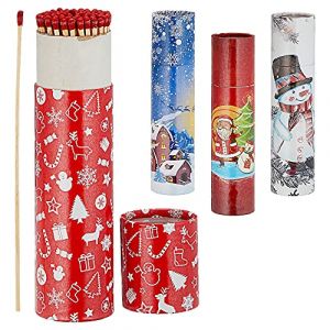 Cepewa Lot de 4 allumettes de cheminée - L 20 cm - 4 motifs de 75 pièces - Boîte d'allumettes design en bois - XXL (4 x 75 pièces - Design de Noël) (TORO FORTE GmbH, neuf)