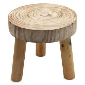 Spetebo Tabouret rond en bois naturel - 22 x 20 cm - Tabouret d&eacute;coratif en bois naturel avec 3 pieds - Tabouret en bois massif pour plantes et fleurs en pot (Special-trends, neuf)