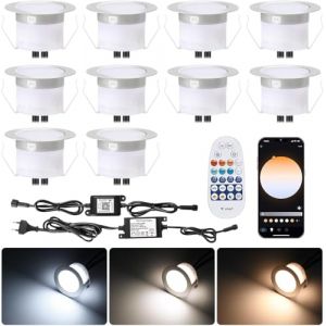10 pi&egrave;ces wifi intelligent dimmable 3000k - 6000k 1W spot encastr&eacute; lampadaire pour alexa, Google home, &Oslash;45mm IP67 &eacute;tanche LED spot encastr&eacute; ext&eacute;rieur, avec t&eacute;l&eacute;commande (Favourite LED Lighting, neuf)