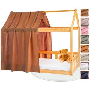 Lovely Hippo Toile de Lit Cabane 100% Coton - Ciel de Lit Cabane pour Lit Montessori 80x160, 90x200 cm - Tissu Oeko-Tex Gots (Cacao/Or, 120 x 370 cm) (VRC Products France, neuf)