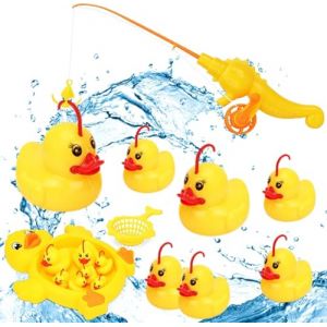 ChAusa 10 Pièces Jouets de Bain,Jouet de Peche Jouet Bebe 1 an,Jouet Bain Bébé,Peche au Ccanard Enfant avec Filet de Pêche,Cannes à Pêche,Petit Étang Aux Canards pour Jeu de Baignade Jouet de Bain (HAOCHEN EU, neuf)