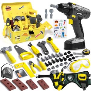 TONZE Jouet Enfant 3 Ans Garcon Fille Boite a Outils Enfant 50pcs Caisse a Outil Bricolage avec Perceuse Jouets Cadeau Garcon Fille 3 4 5 Ans (pengle, neuf)