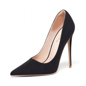 Zhabtuc Escarpins &agrave; Talons Hauts pour Femme, Bout Pointu en Daim Synth&eacute;tique, Talon Aiguille de 12 cm, Id&eacute;al pour Soir&eacute;es &Eacute;l&eacute;gantes et Occasions Festives, Daim Noir, 42 EU (Tiance, neuf)