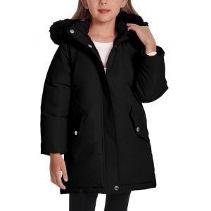 FEOYA Fille Blouson D'Hiver D'Ext&eacute;rieur Enfant Manteau Parka Dick Ado Doudoune Coupe Vent Mode Veste Longue Polaire Imperm&eacute;able Teddy &Agrave; Capuche Chaud Noir 7 8 Ans (JINWEIEU (livraison sous 5-12 jours), neuf)