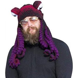 Bprtcra Bonnet tricoté à la main, adulte unisexe drôle dessin animé pieuvre tentacules yeux chapeau cosplay accessoires de fête (tape E) (Five video game, neuf)