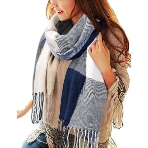 heekpek Grande Taille Femme Homme Echarpe Hiver Chaud en Cachemire Imitation Carreaux Doux écharpe épais Pull Châle Mode écharpe Fraîche Cadeau Unisexe Cadeau Noël, Bleu gris 2 (HKPK, neuf)