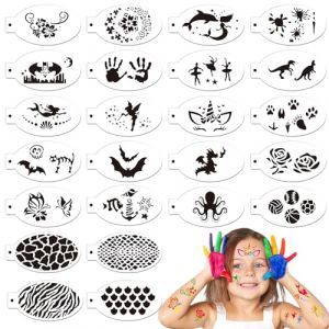 SRIZIAN 24 pièces Pochoirs de Peinture pour Visage, Modèles Tatouage Réutilisables, Pochoirs Tatouage pour les Yeux Pochoirs Peinture Corporelle pour les Enfants Fête Vacances Halloween Maquillage (Spmow eu, neuf)