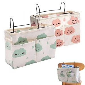 2 Pièce Organisateur de Chevet Lit, Panier de Lit Chevet Suspendu, Poche de Lit Organisateur, Organisateur de Chevet Suspendu, pour Bureau, Lit de Chambre, Cuisine (Nuages/Vert/Rose) (Vanillin, neuf)