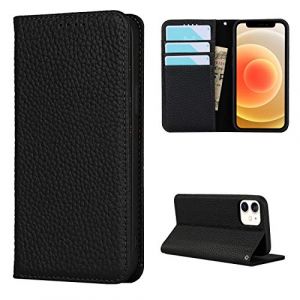 Cavor Coque Compatible avec iPhone 12 Mini Etui,Flip Cuir v&eacute;ritable Portefeuille &Eacute;tui en Cuir,[avec Cordon][4 Fentes][Magn&eacute;tique],Housse Protection Etui - Noir (Copmob, neuf)