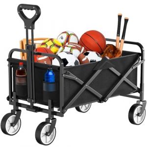 Wagon Pliant à roulettes, Chariot de Grande Capacité de 100kg avec Poignée Réglable et Sac à Couvercle, Chariot de Pique-Nique pour Festival Shopping Camping Jardin Plage (Noir-1) (HOFTME, neuf)